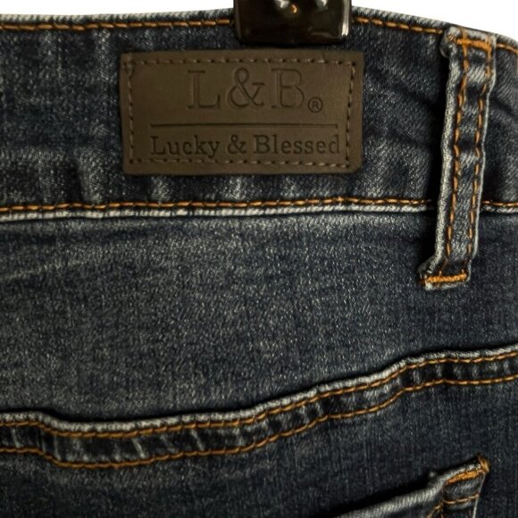 Lucky & Blessed Women 14 Flare Jean Wide Leg Patchwork Denim Western Distressed - Picture 10 of 14